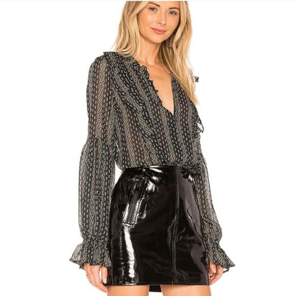 Paige Haiku Silk Blouse Black Button down REVOLVE Size S - Picture 1 of 11